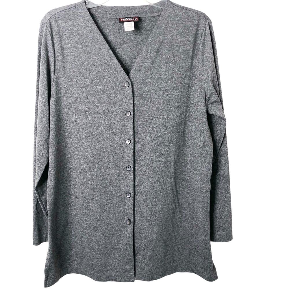 L.L. Bean Women's Traveler Gray Button-Front Cardigan Blouse Size Medium